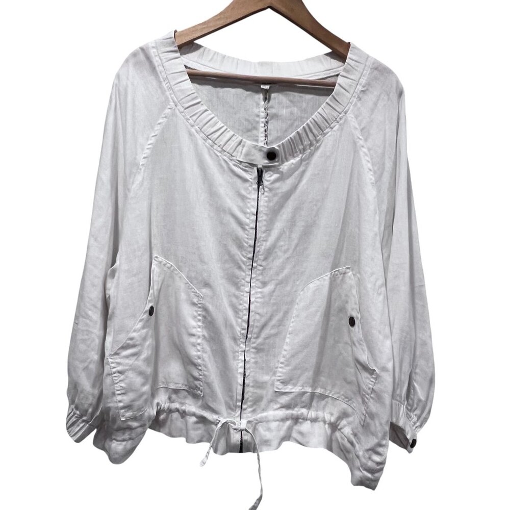 4our Dreamers Linen Lightweight Zip Jacket, White, L